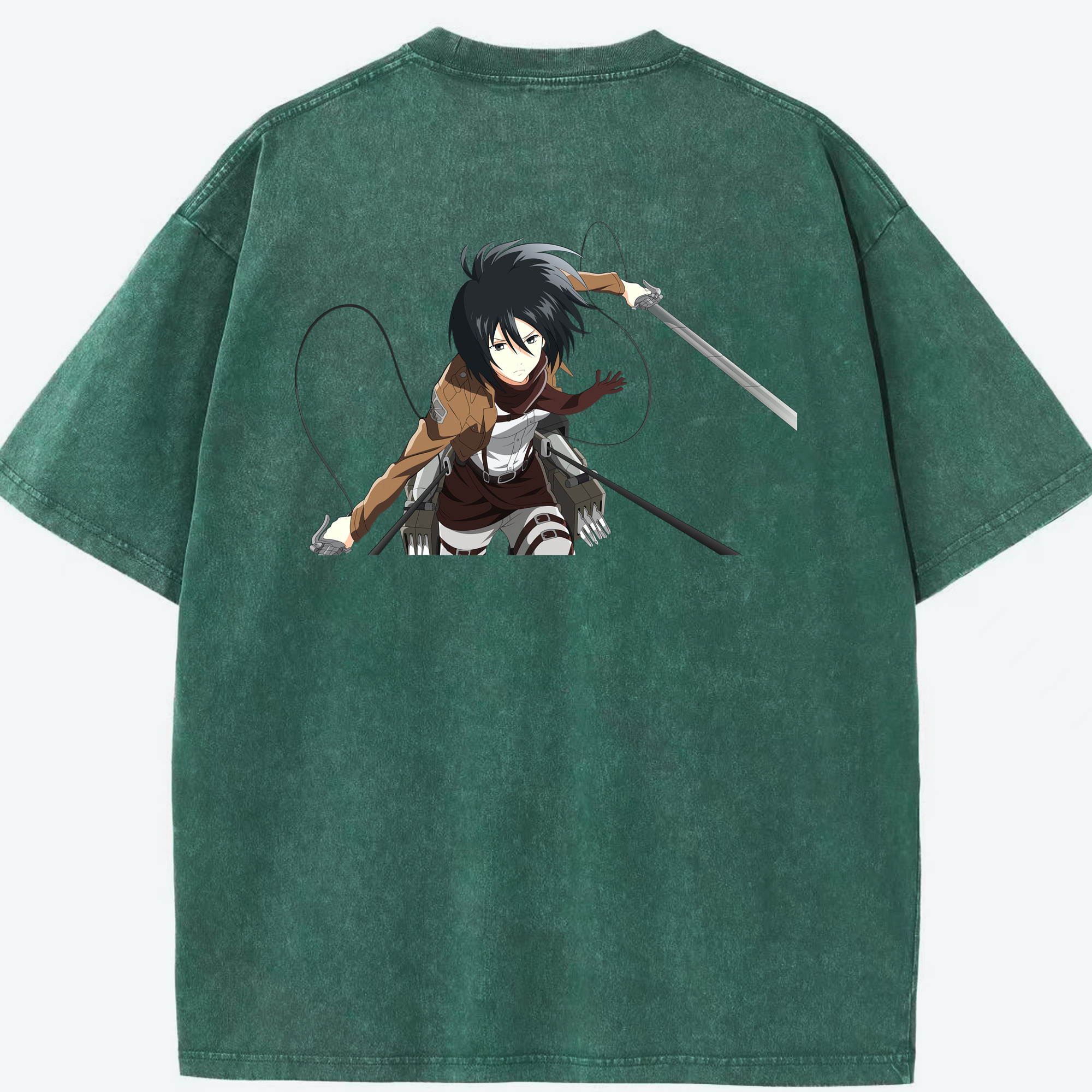 （画像用） 進撃の巨人 ミカサ·アッカーマン Attack on Titan Mikasa Ackerman 綿100% ヴィンテージ風 半袖Tシャツ（背面プリント）